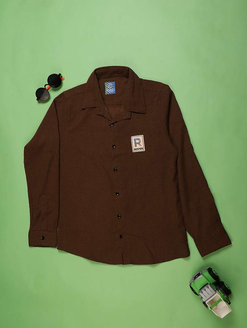 boys solid collared long sleeve shirt