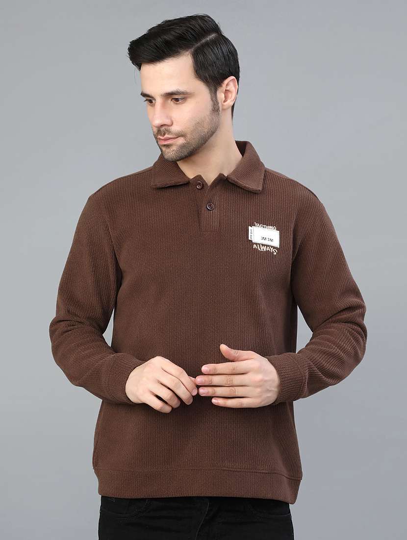 men solid long sleeve polo sweatshirt