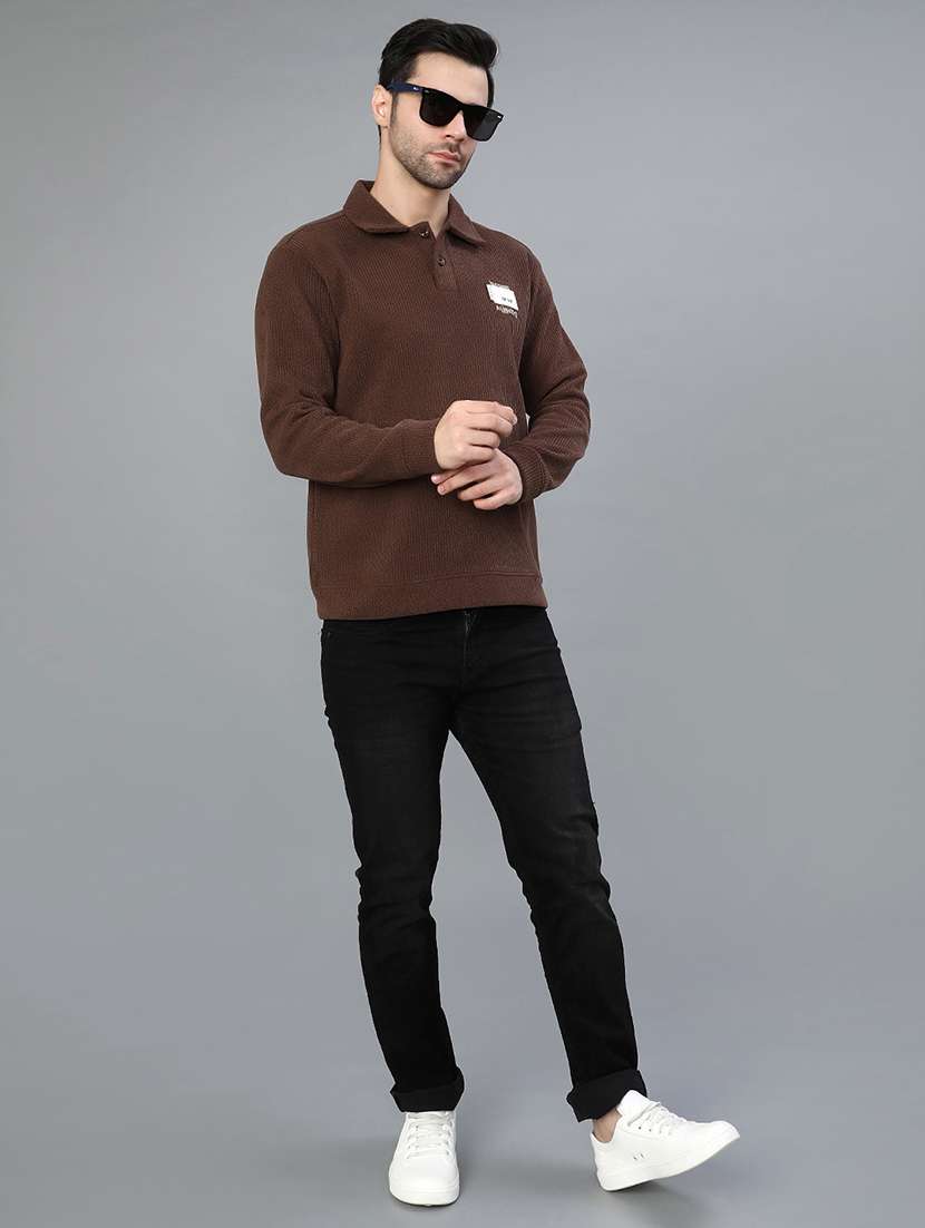 men solid long sleeve polo sweatshirt - 21943818 -  Standard Image - 3