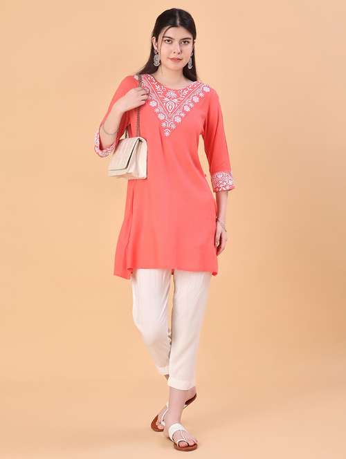 women embroidered three quarter sleeve kurti - 21943867 -  Standard Image - 0