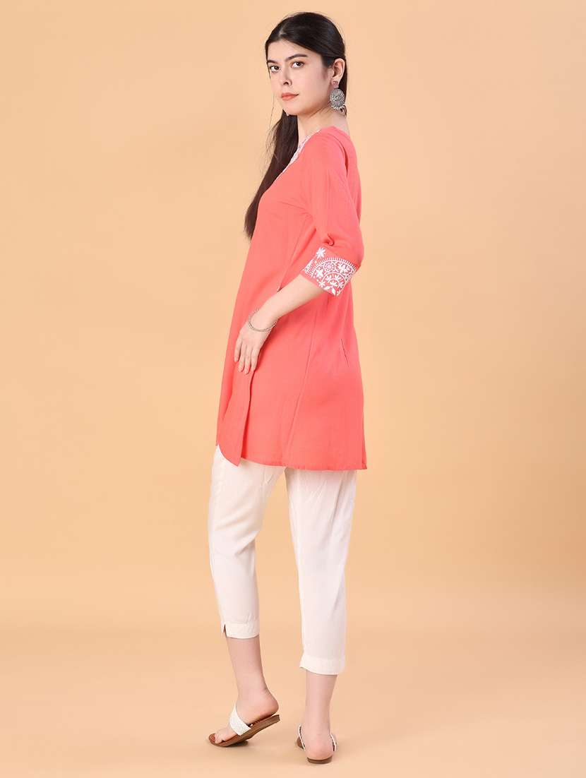 women embroidered three quarter sleeve kurti - 21943867 -  Standard Image - 3