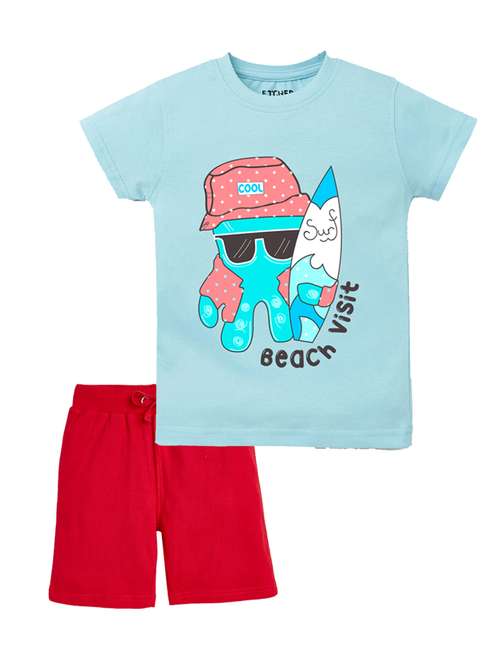 boys printed t-shirt & shorts casual wear set - 21944167 -  Standard Image - 0
