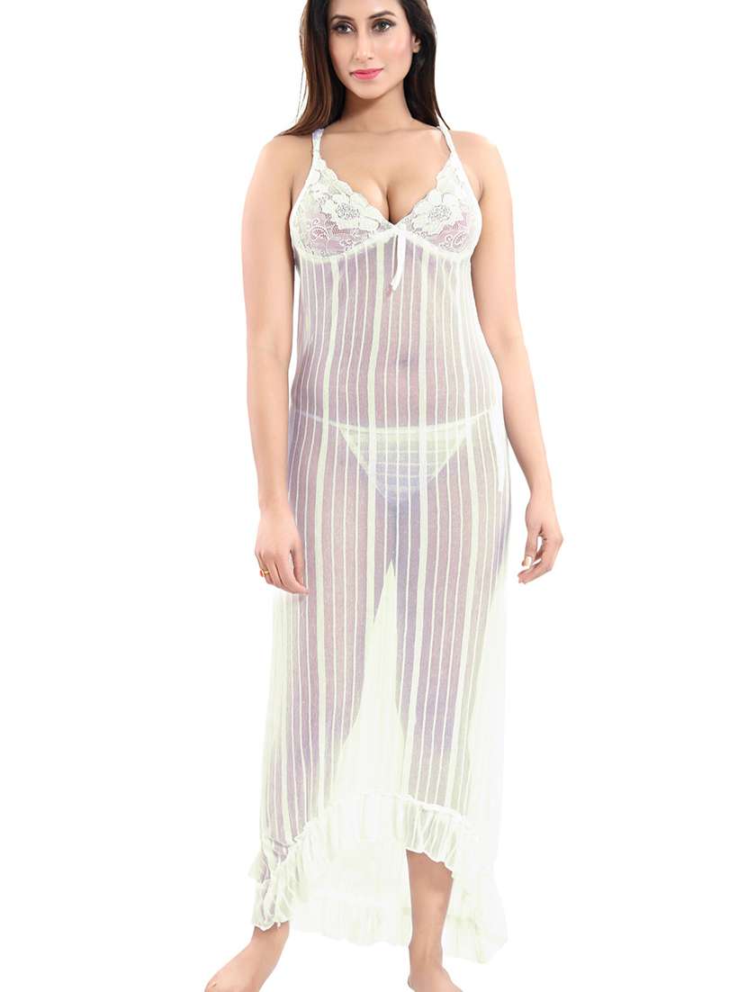 women lace detail sheer maxi legth babydoll 