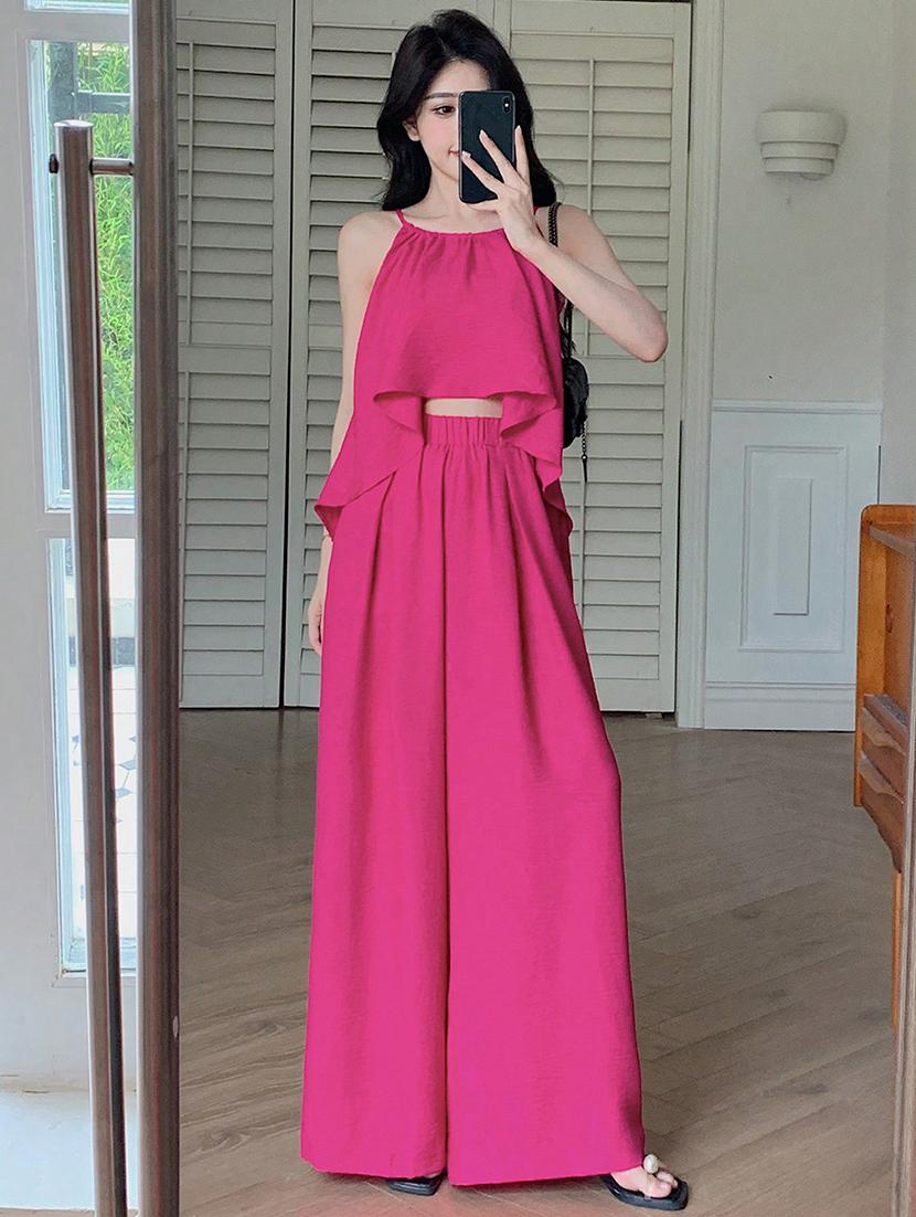 women solid top and trouser co-ord set