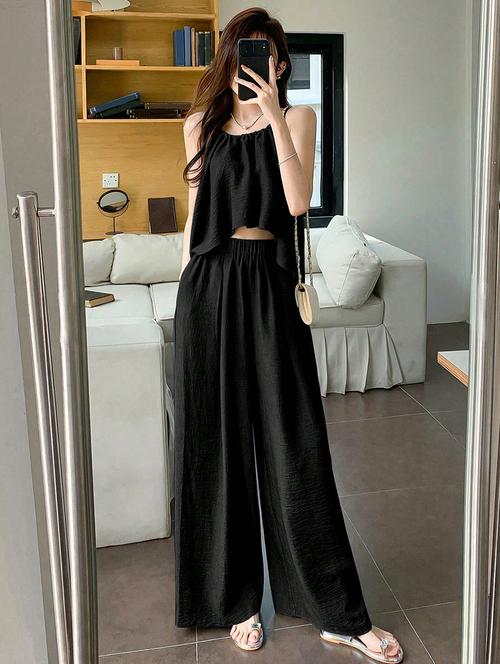 women solid top and trouser co-ord set - 21944486 - Standard Image - 0