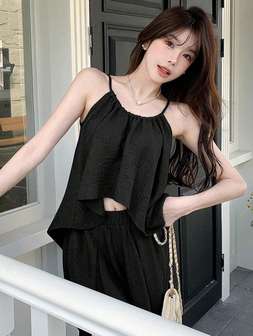 women solid top and trouser co-ord set - 21944486 - Standard Image - 5