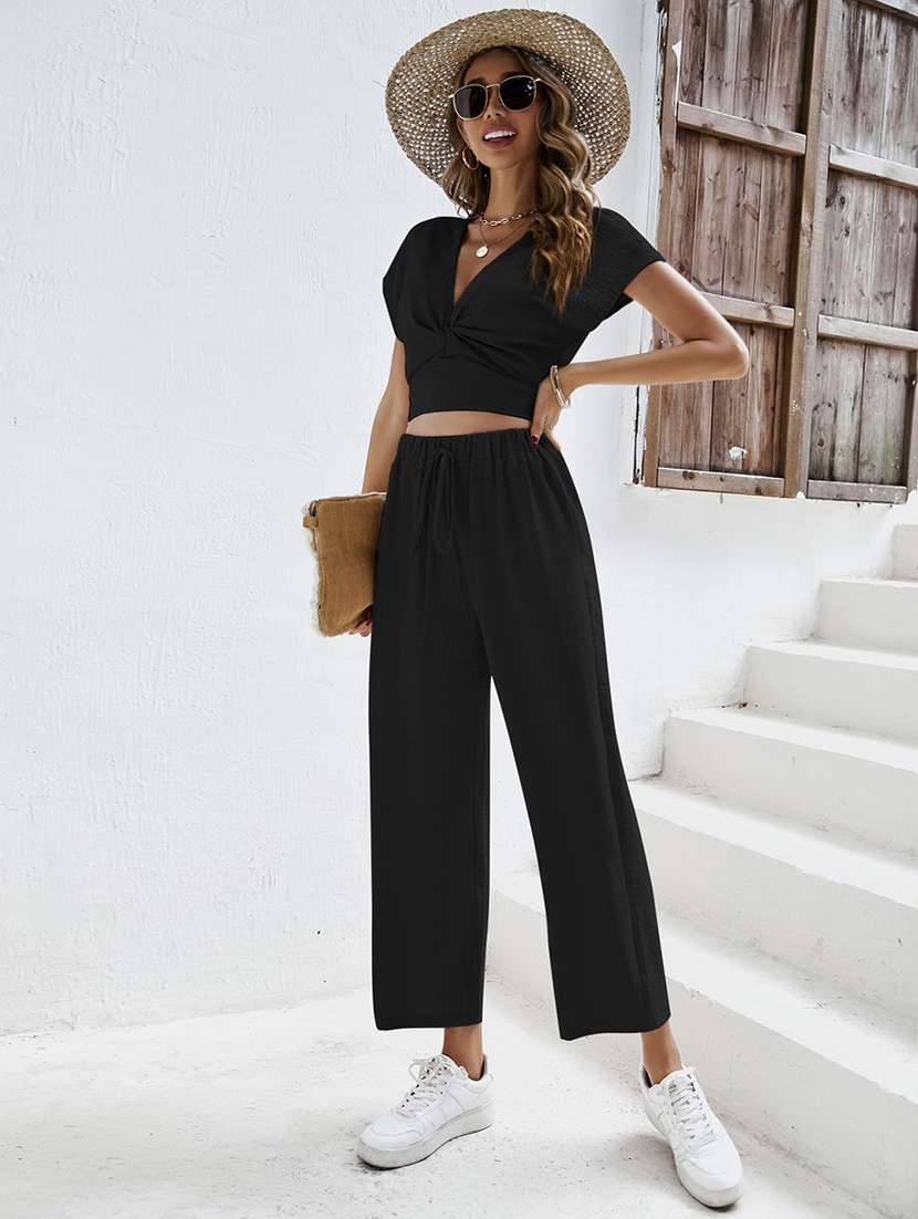 women solid top and trouser co-ord set - 21944492 - Zoom Image - 0