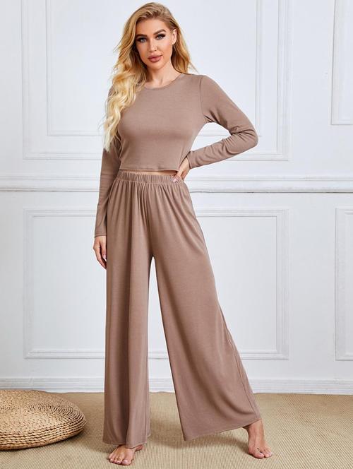 women solid top and trouser co-ord set - 21944494 - Standard Image - 0