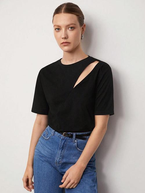 black cotton blend regular top - 21944582 - Standard Image - 0
