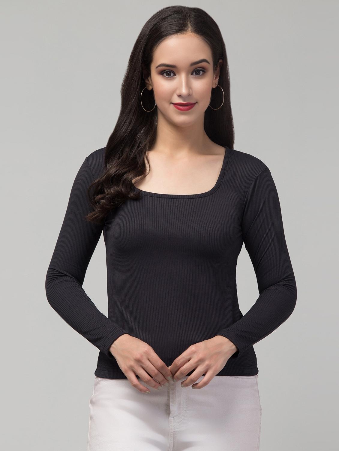 women solid scoop neck long sleeve regular top - 21944648 - Zoom Image - 0