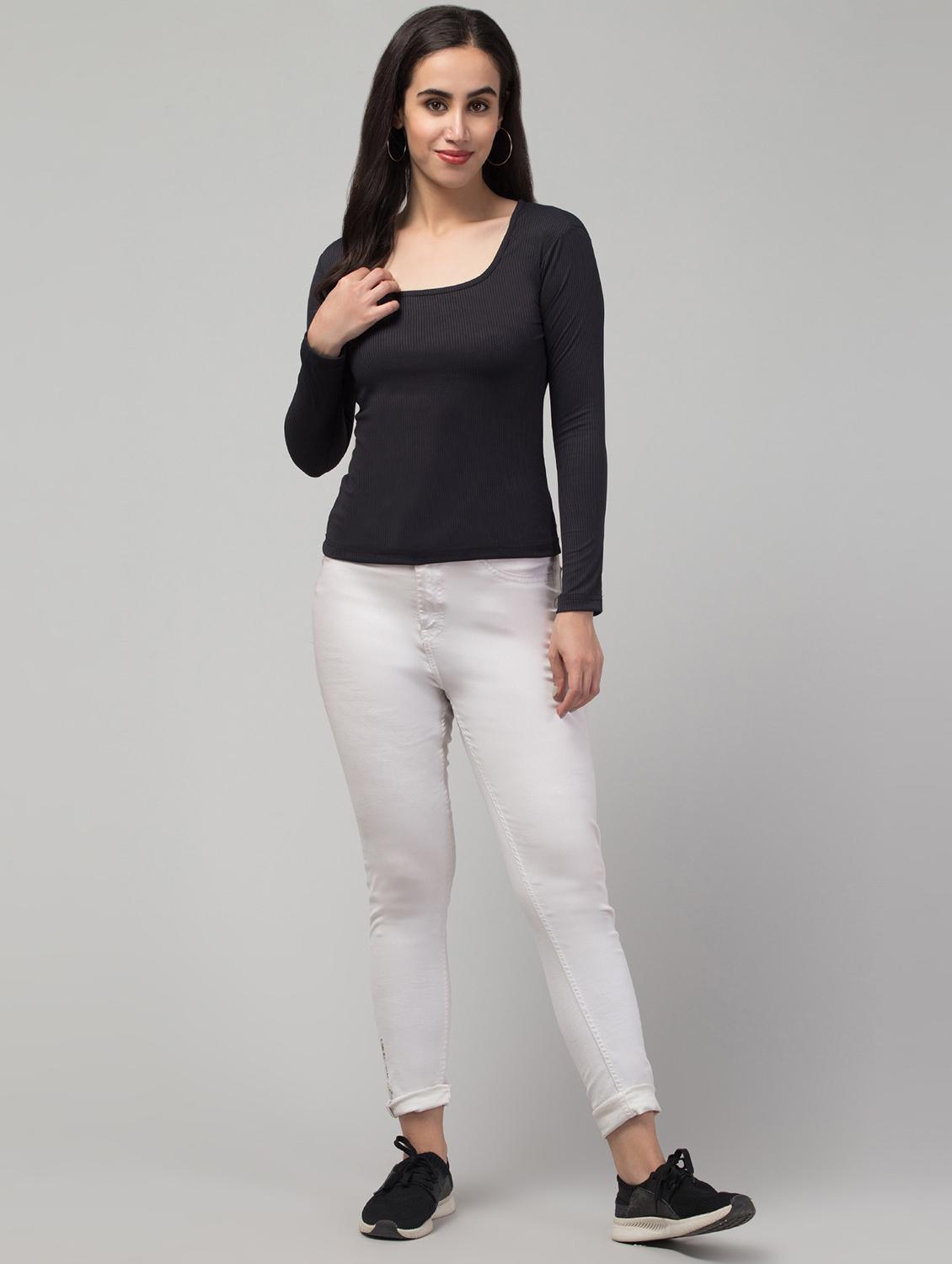 women solid scoop neck long sleeve regular top - 21944648 - Standard Image - 3