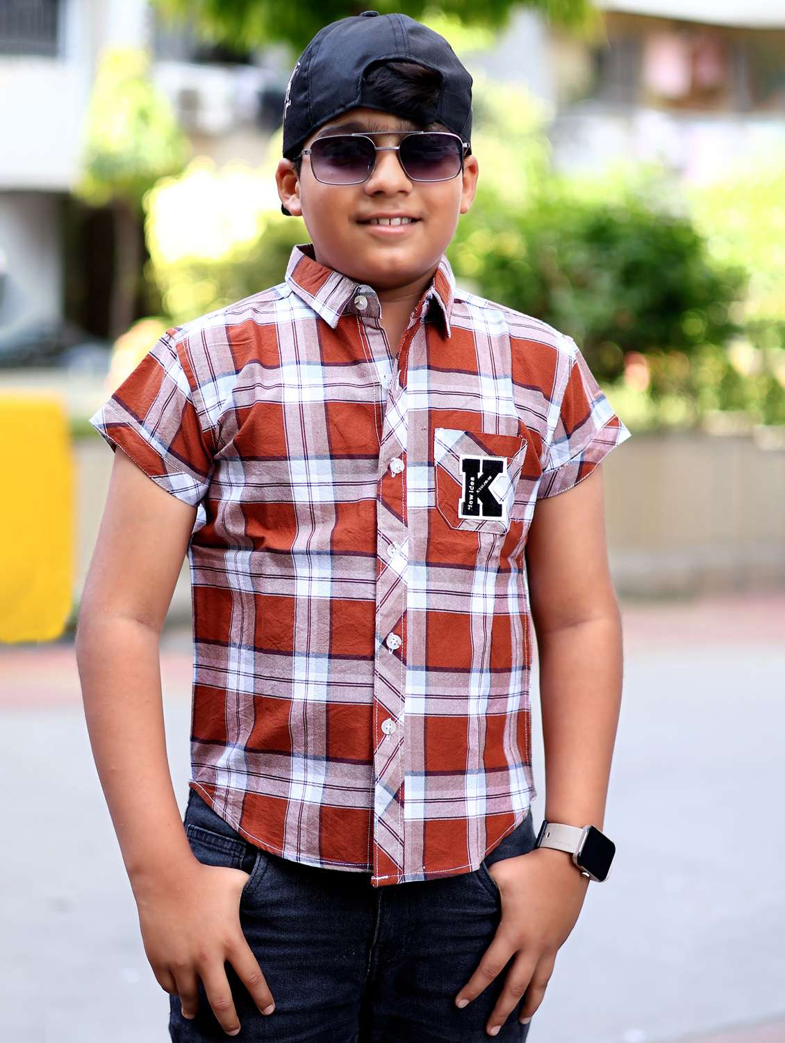 boys checkered short sleeve casual shirt