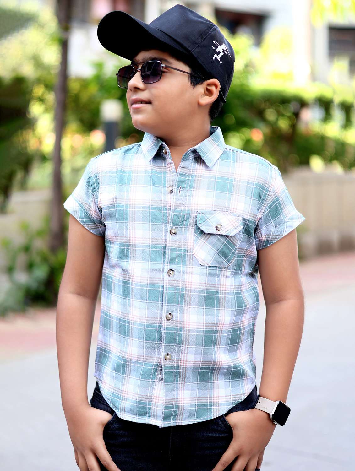 boys checkered short sleeve casual shirt