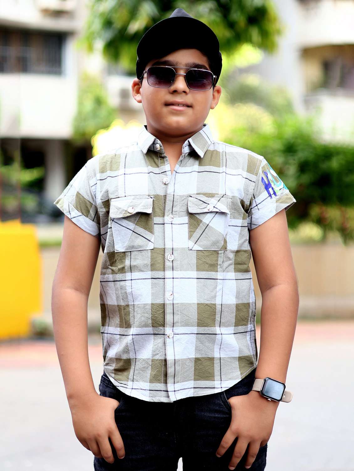 boys checkered short sleeve casual shirt
