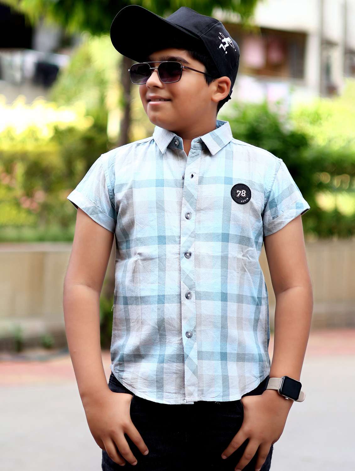 boys checkered short sleeve casual shirt