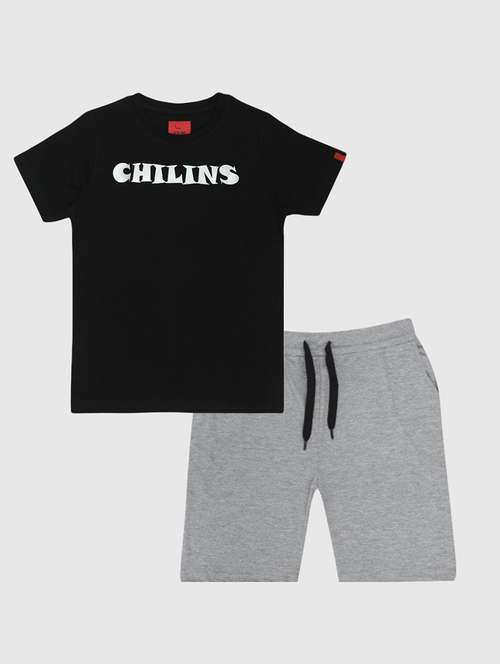 boys typographic t-shirt & shorts casual wear set - 21944742 - Standard Image - 0
