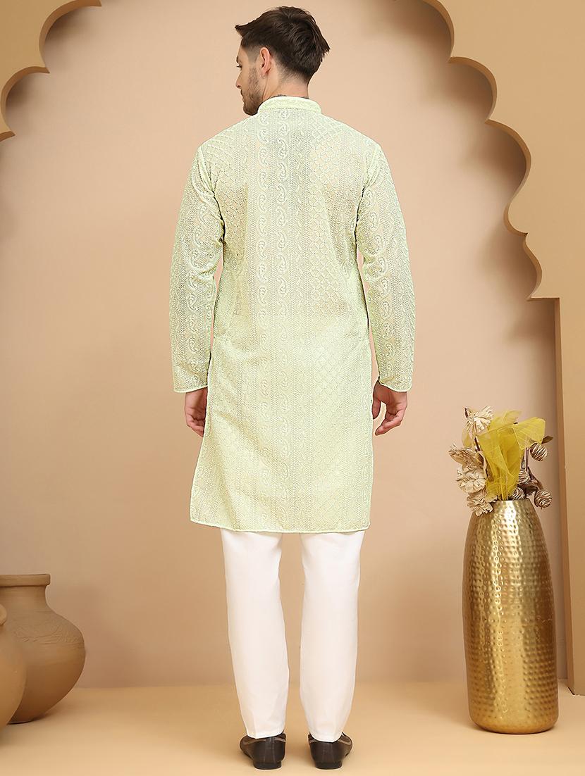 men mandarin neck kurta pyjama ethnic wear set - 21944753 - Standard Image - 3