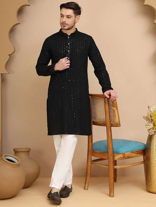 men mandarin neck kurta pyjama ethnic wear set - 21944755 -  Standard Image - 0