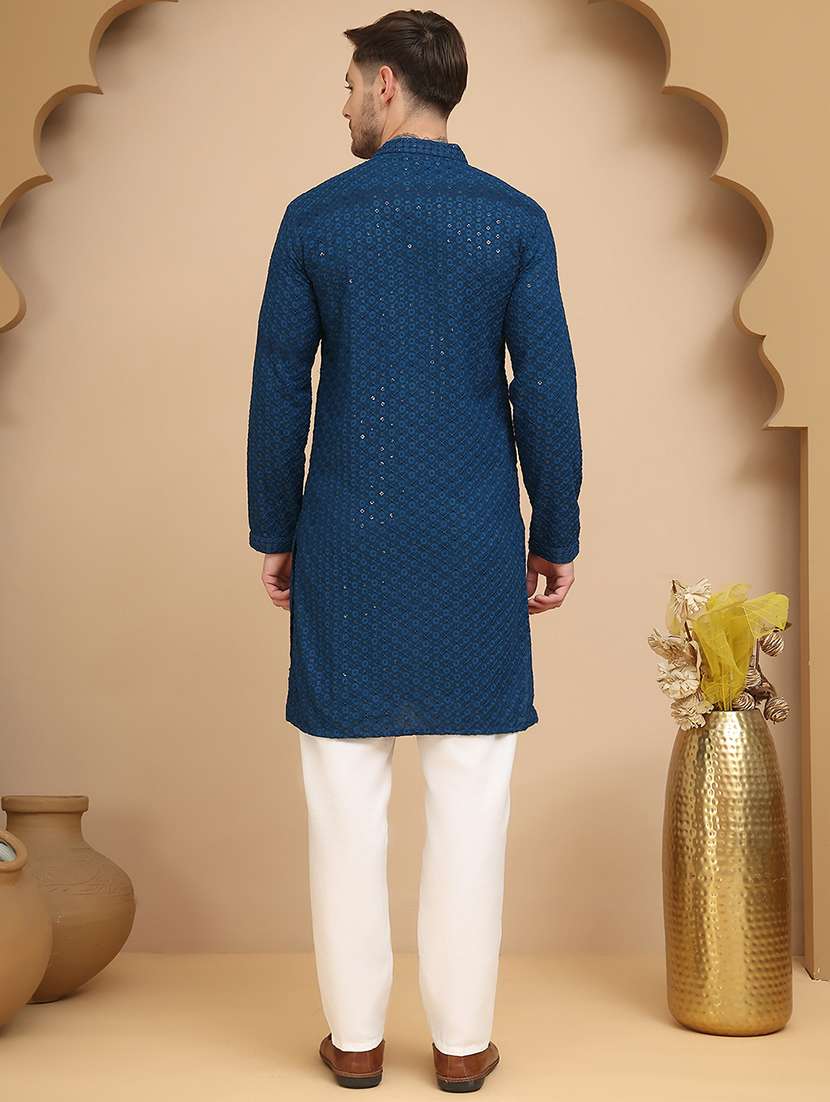 men mandarin neck kurta pyjama ethnic wear set - 21944756 -  Standard Image - 3