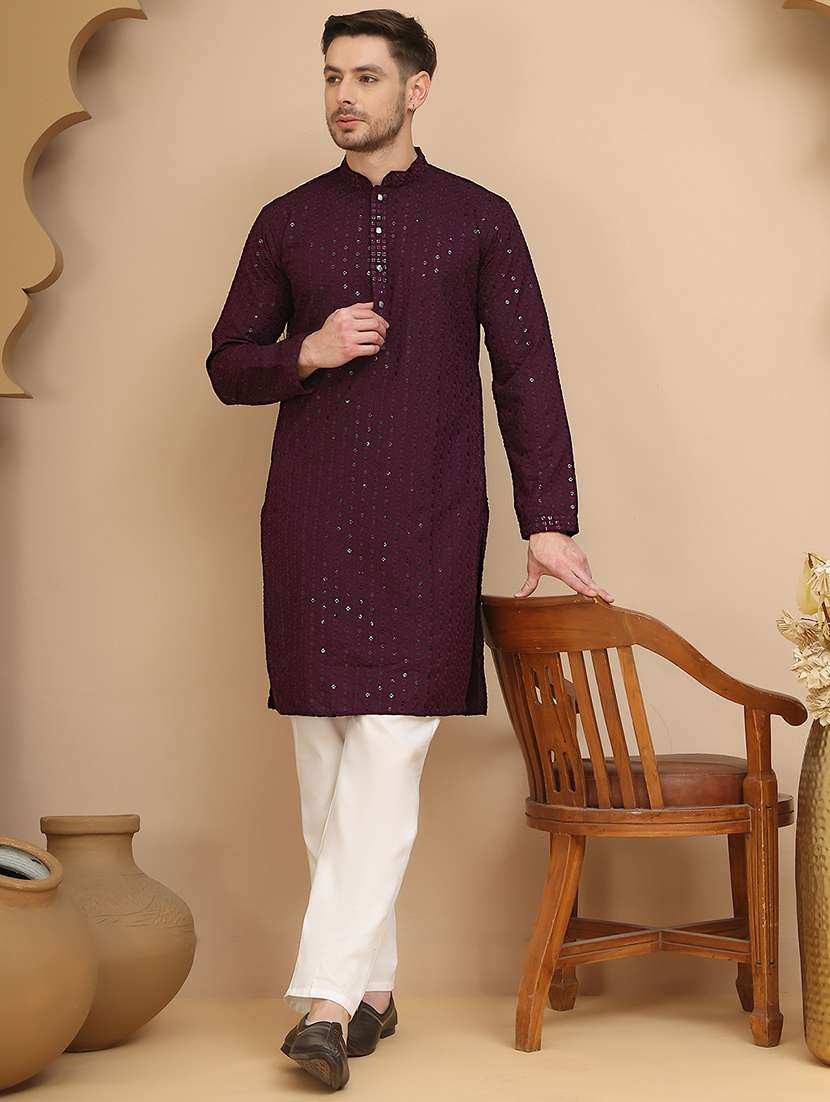 men mandarin neck kurta pyjama ethnic wear set