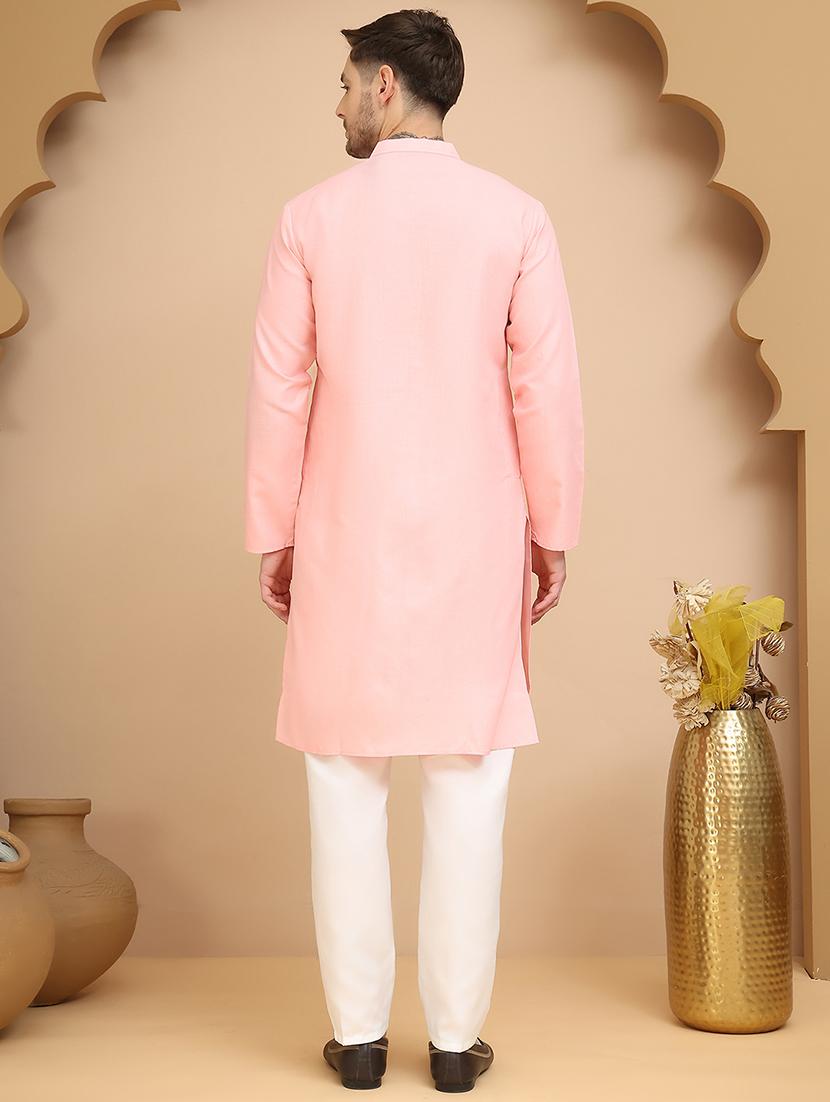 men mandarin neck kurta pyjama ethnic wear set - 21944758 - Standard Image - 3