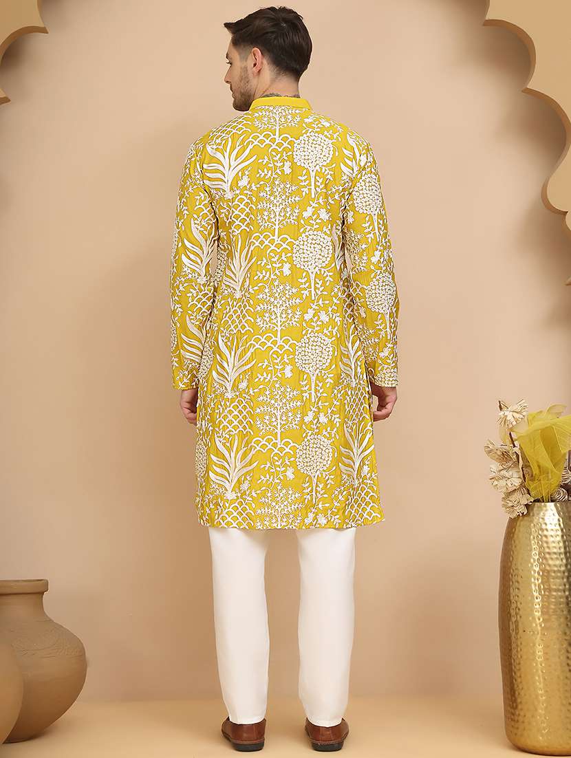 men mandarin neck kurta pyjama ethnic wear set - 21944761 -  Standard Image - 3