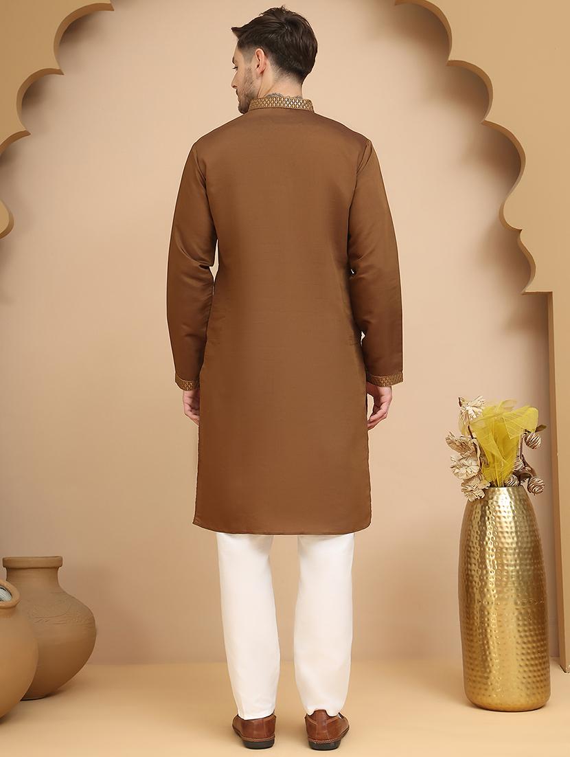 men mandarin neck kurta pyjama ethnic wear set - 21944764 - Standard Image - 3
