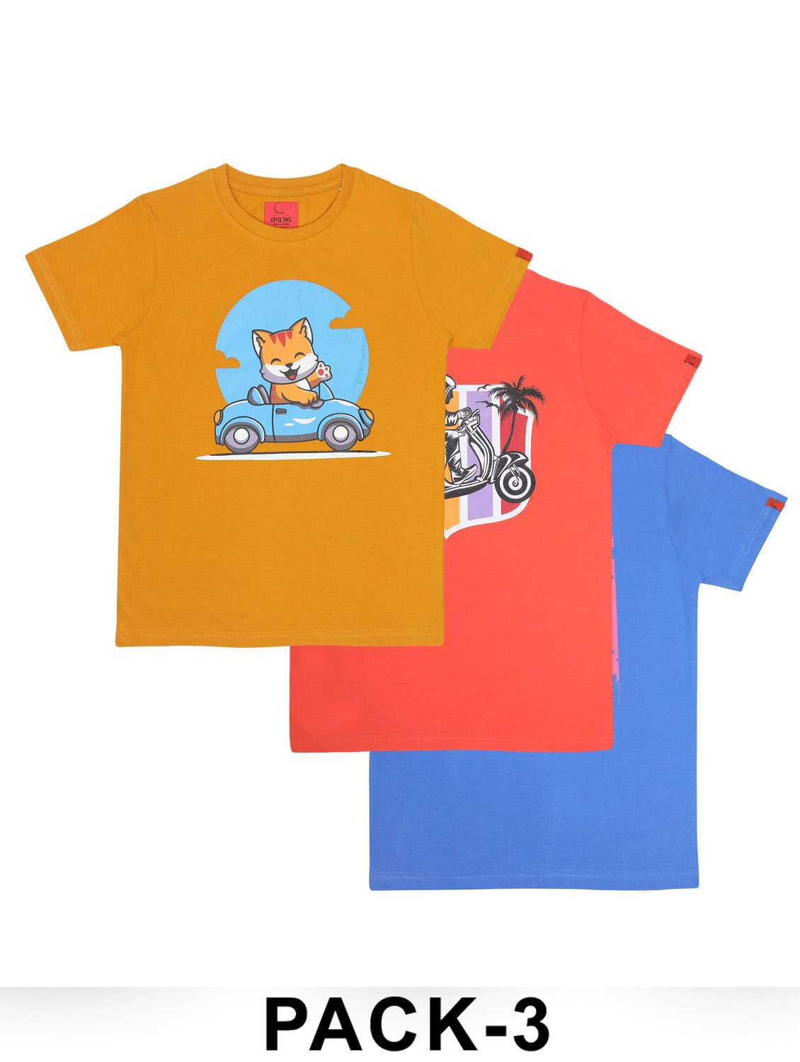 boys pack of 3 printed round neck t-shirt 
