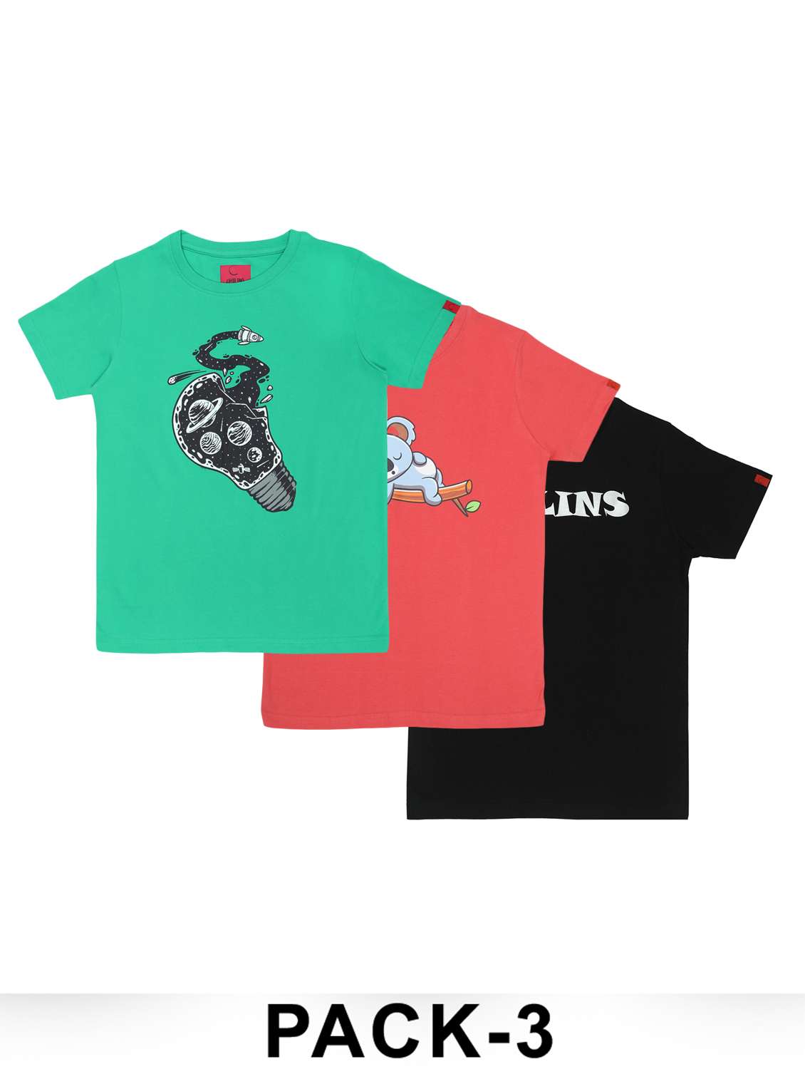 boys pack of 3 printed round neck t-shirt 