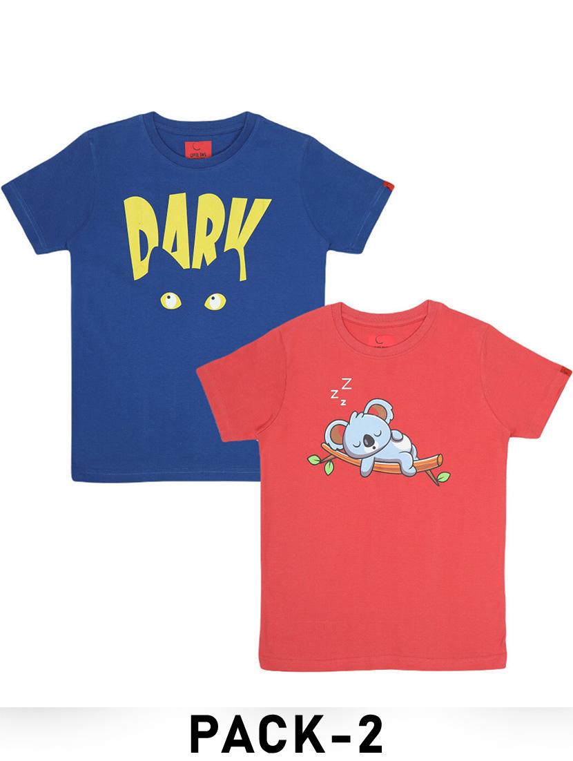 boys pack of 2 printed round neck t-shirt 