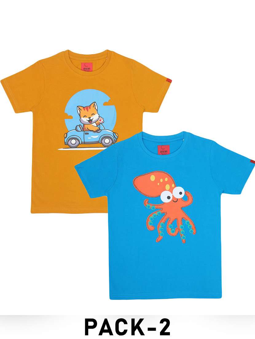 boys pack of 2 printed round neck t-shirt 