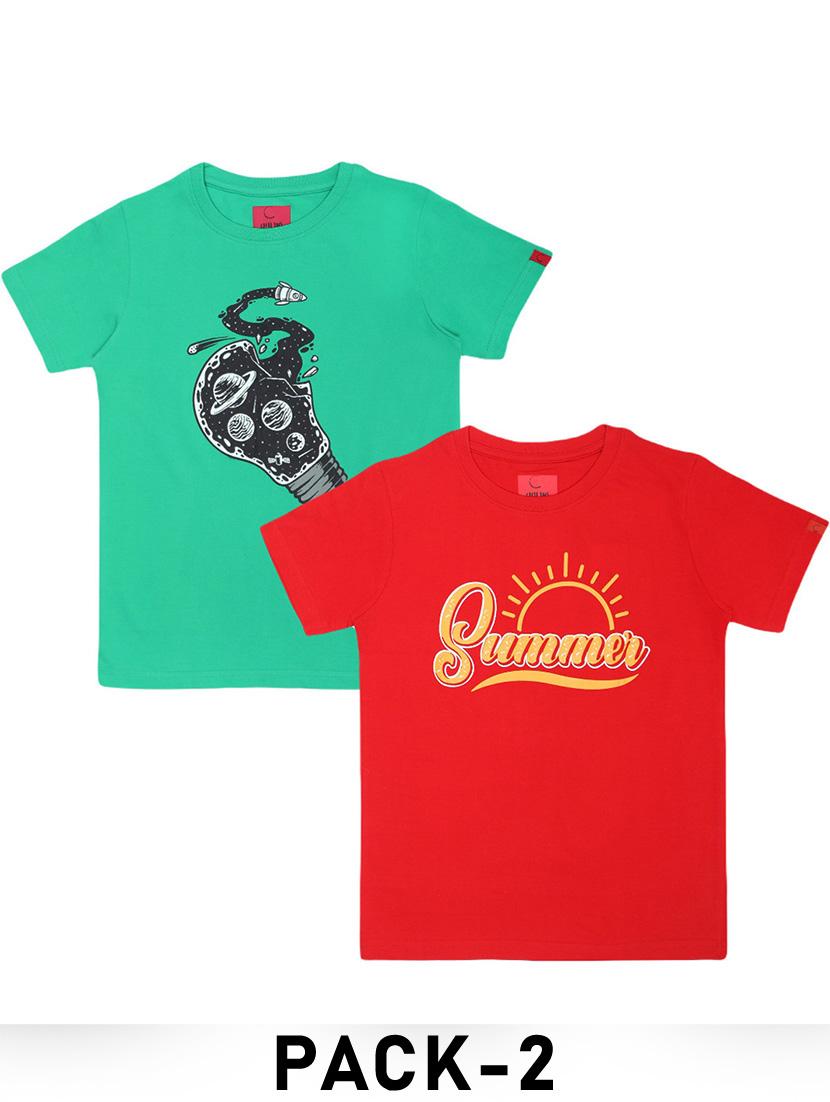 boys pack of 2 printed round neck t-shirt 
