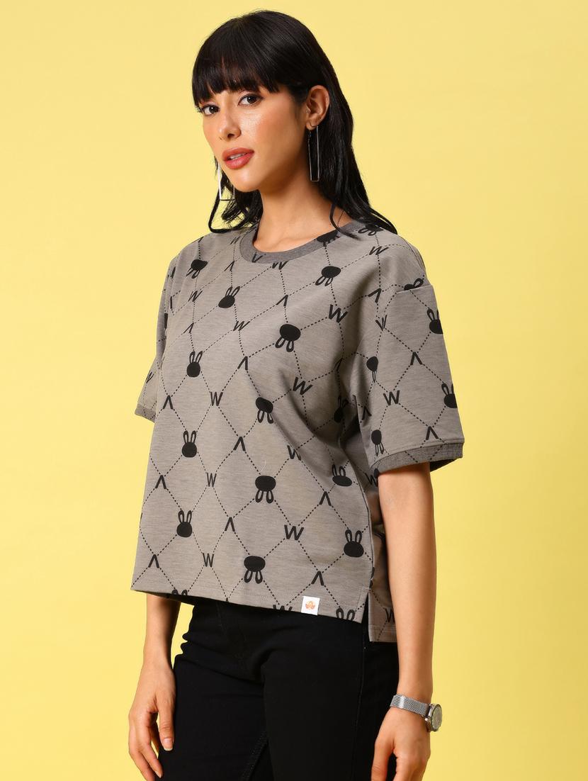women printed short sleeve boxy t-shirt - 21944851 - Standard Image - 3