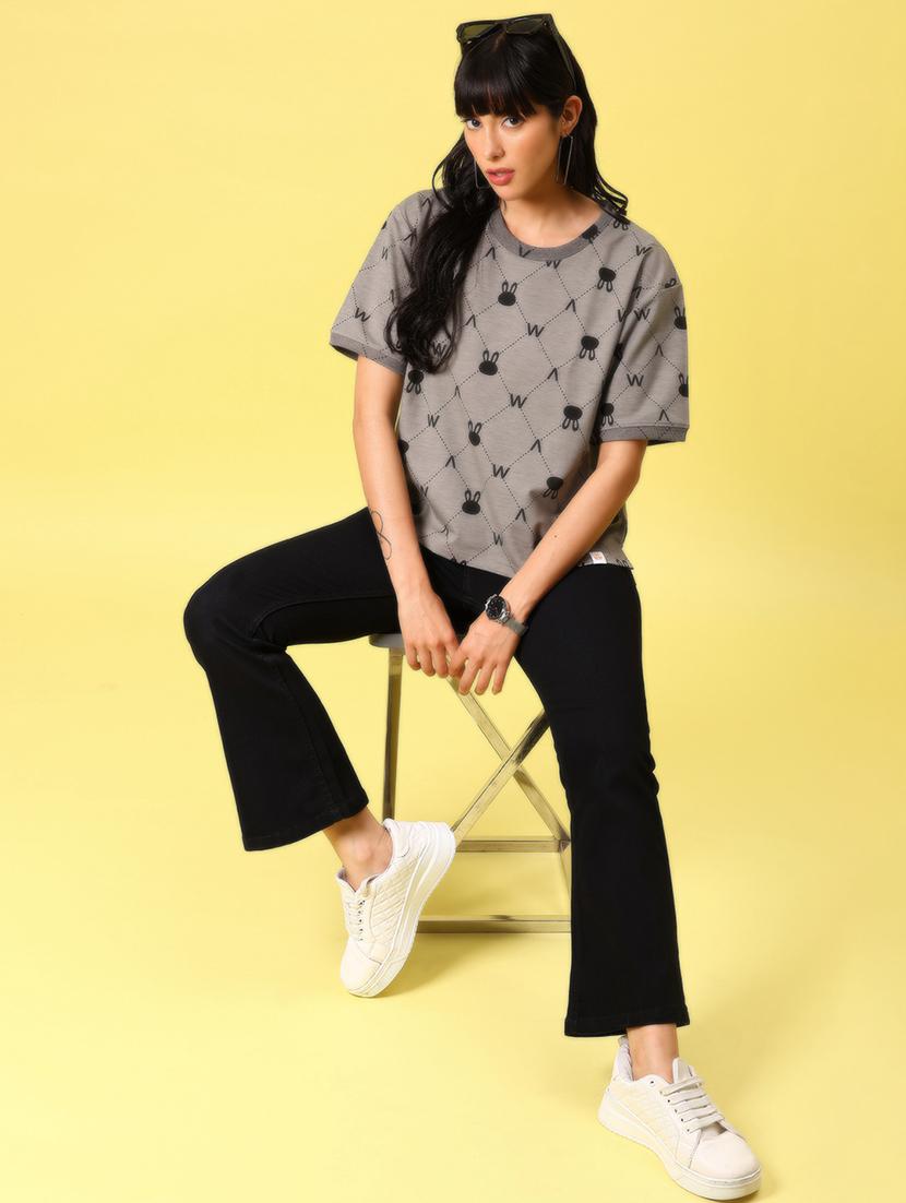 women printed short sleeve boxy t-shirt - 21944851 - Standard Image - 5