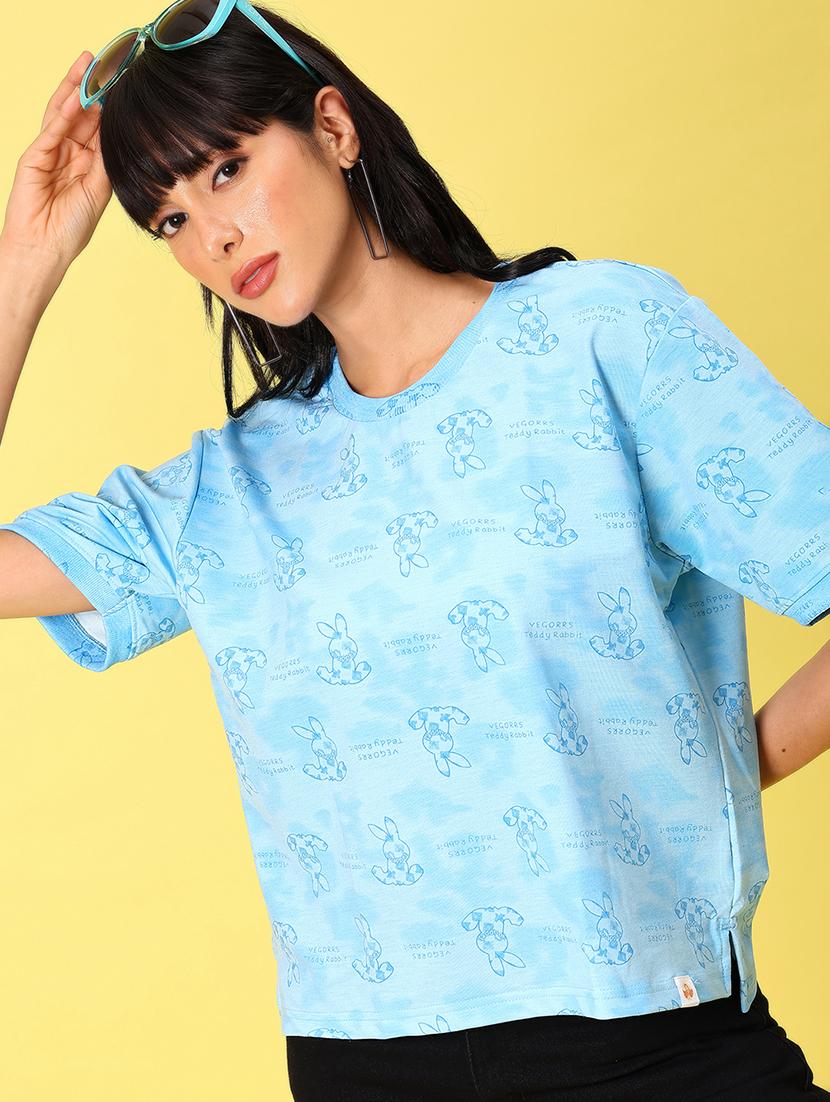 women printed short sleeve boxy t-shirt