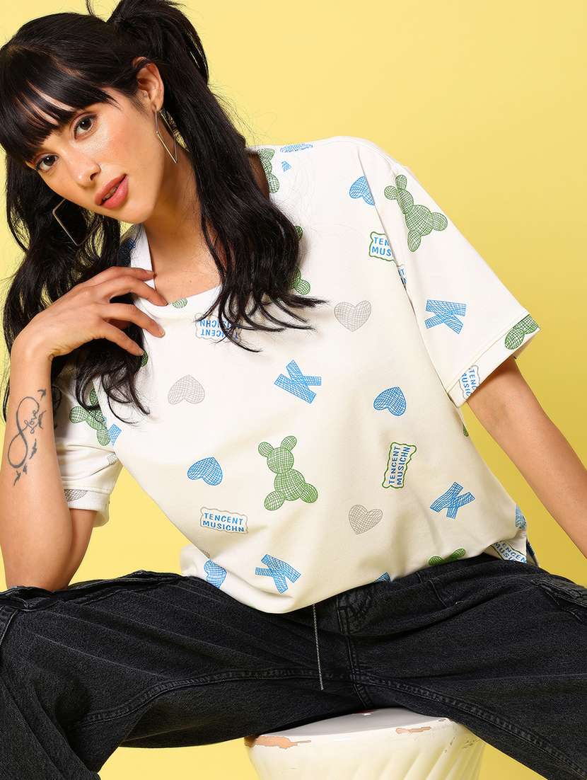 women printed short sleeve boxy t-shirt