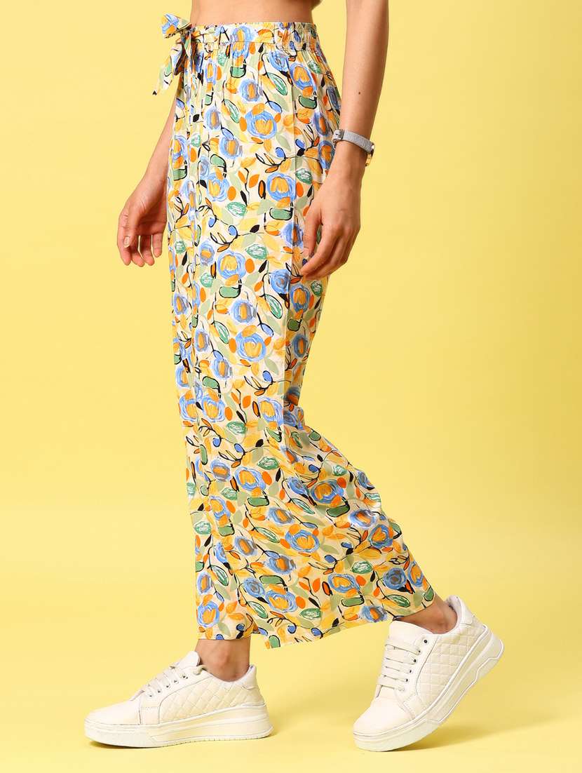 women printed high rise straight palazzo - 21944874 - Standard Image - 3