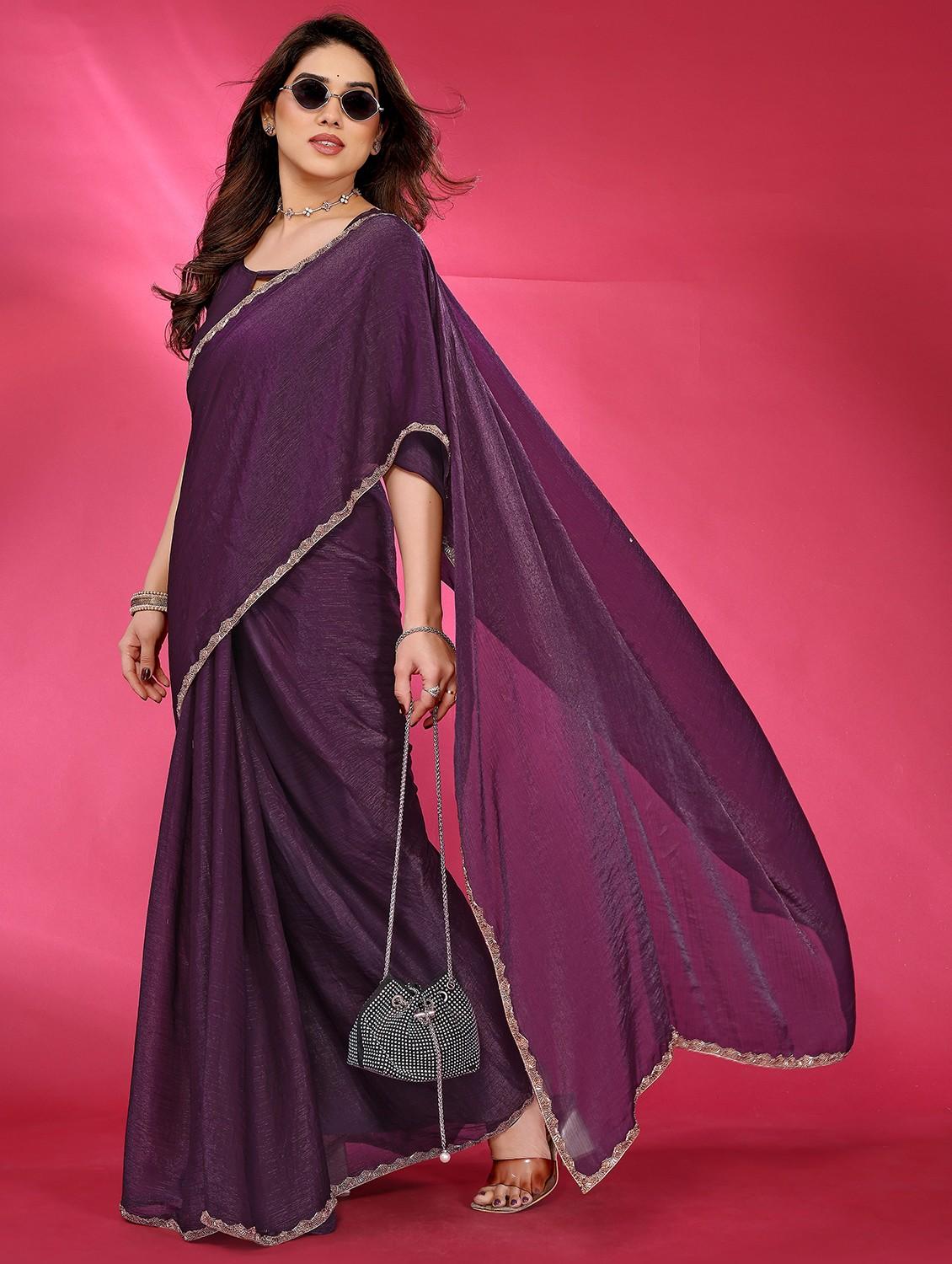 women solid embellished bordered saree with blouse - 21944892 - Zoom Image - 0