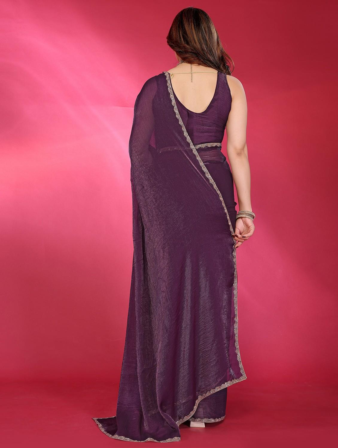 women solid embellished bordered saree with blouse - 21944892 - Standard Image - 3