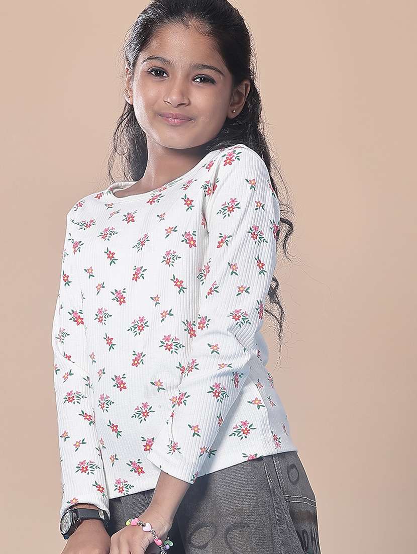 girls floral print long sleeve tee