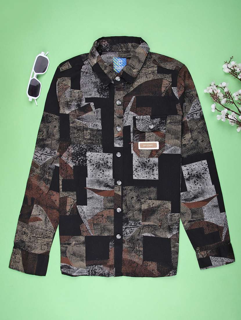 boys printed collared long sleeve shirt