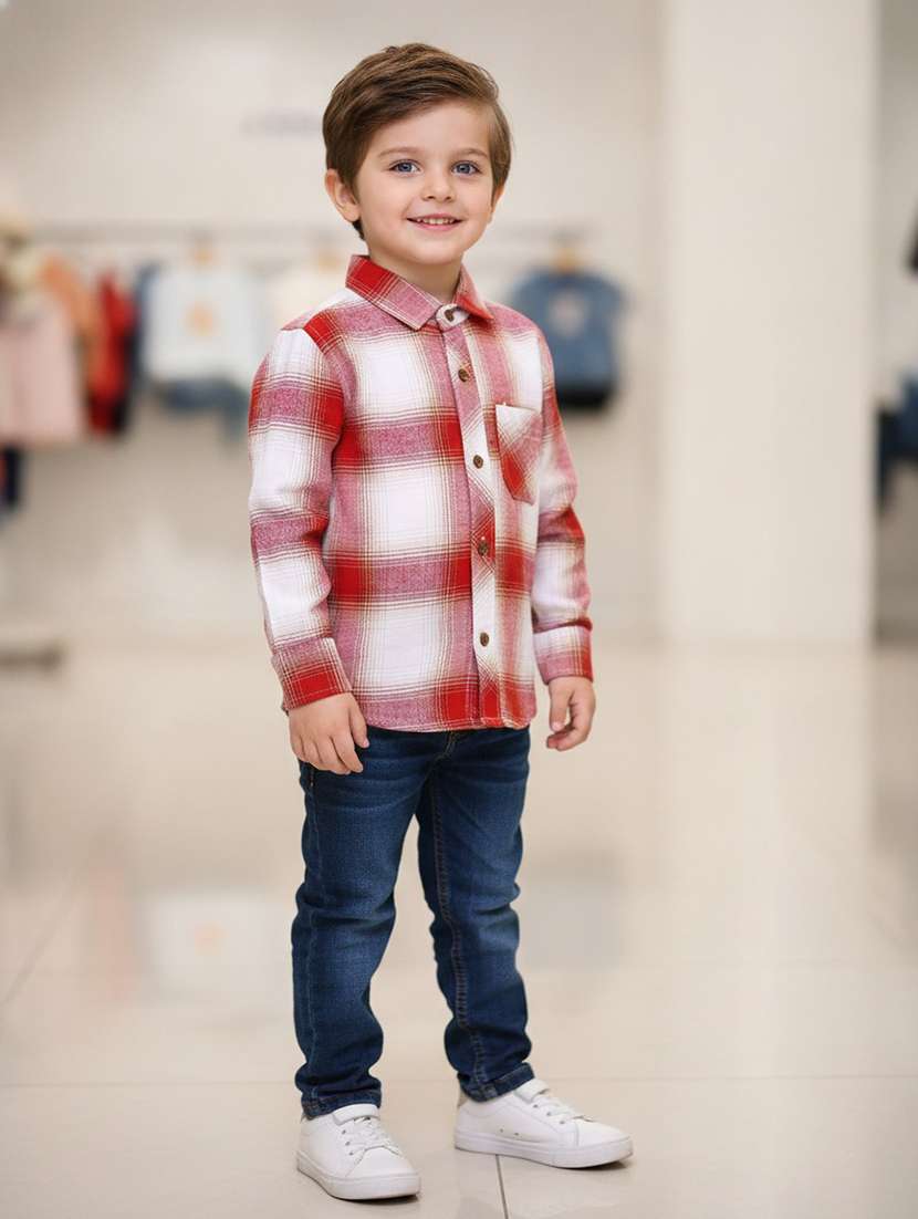 boys checkered long sleeve casual shirt