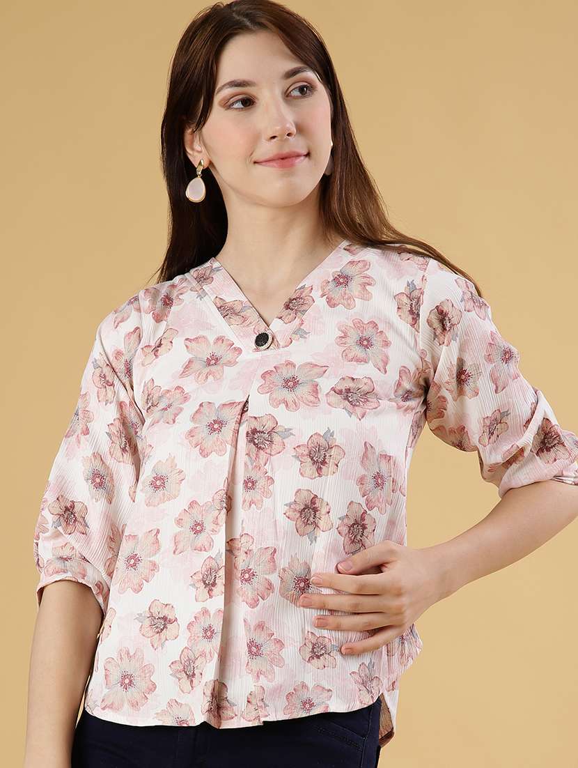 women floral print three quarter sleeve top