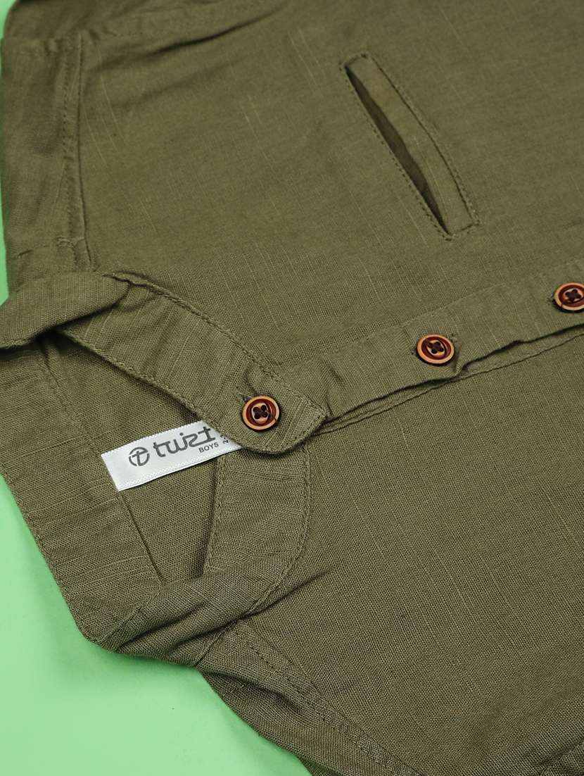 boys solid long sleeve short kurta - 21946251 -  Standard Image - 3