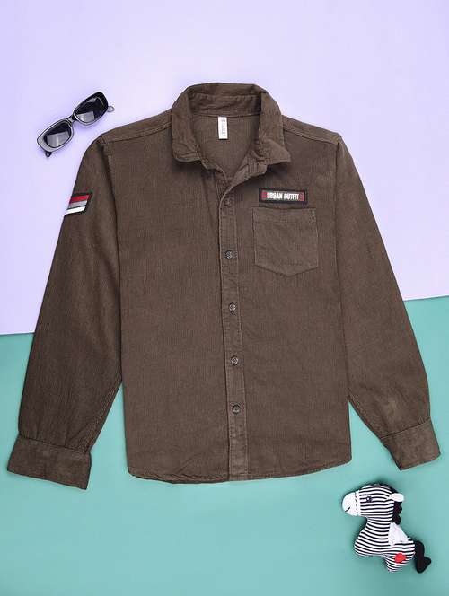 boys solid collared long sleeve shirt - 21946307 -  Standard Image - 0