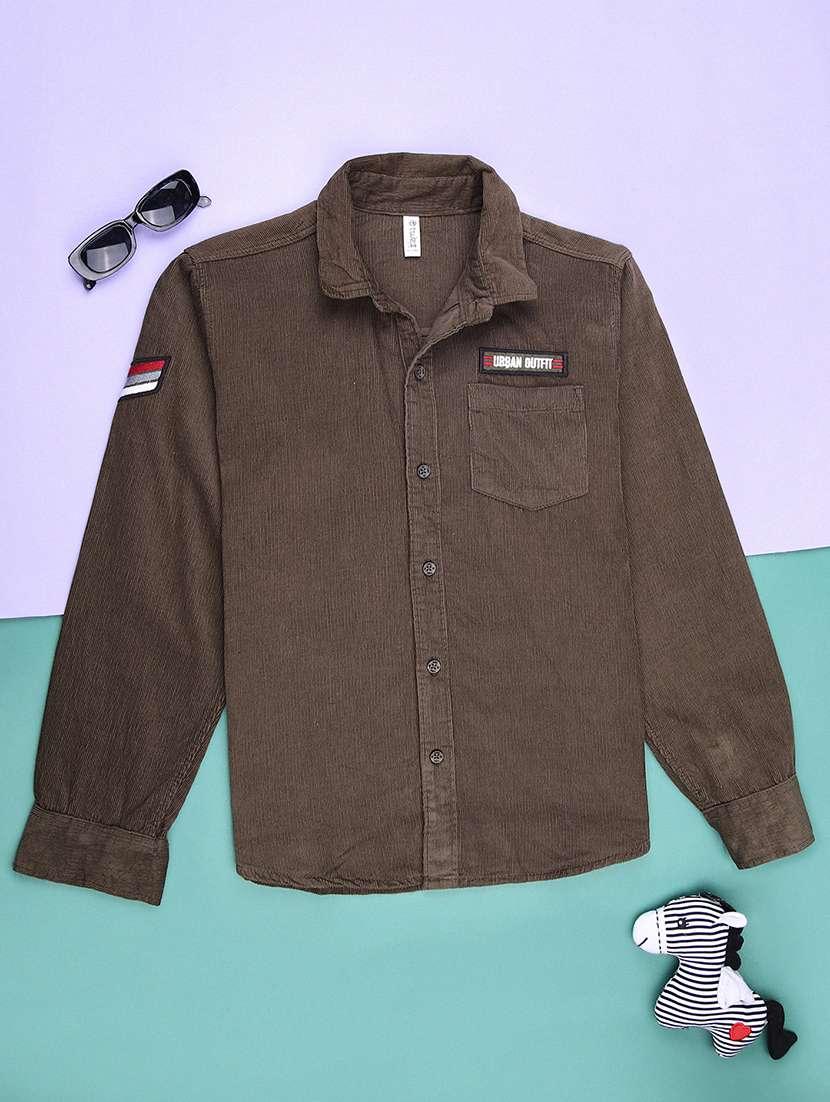 boys solid collared long sleeve shirt