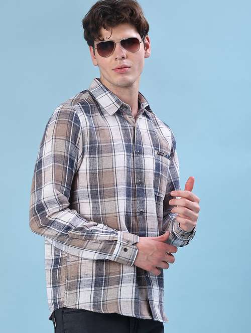 men checkered collared long sleeve shirt - 21946311 -  Standard Image - 0