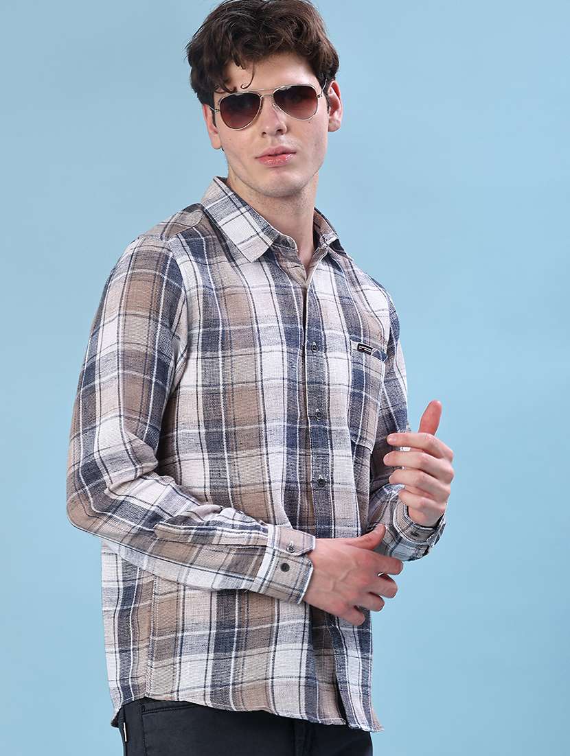 men checkered collared long sleeve shirt