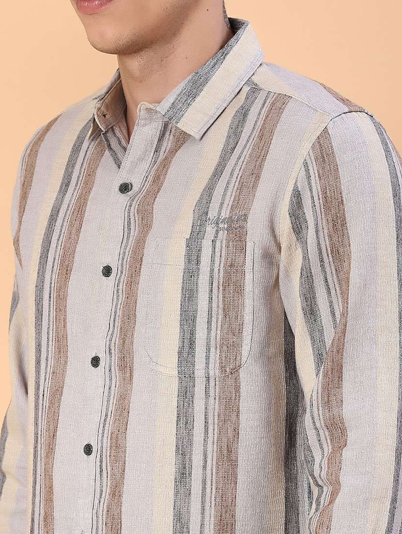 men striped collared long sleeve shirt - 21946313 -  Standard Image - 5