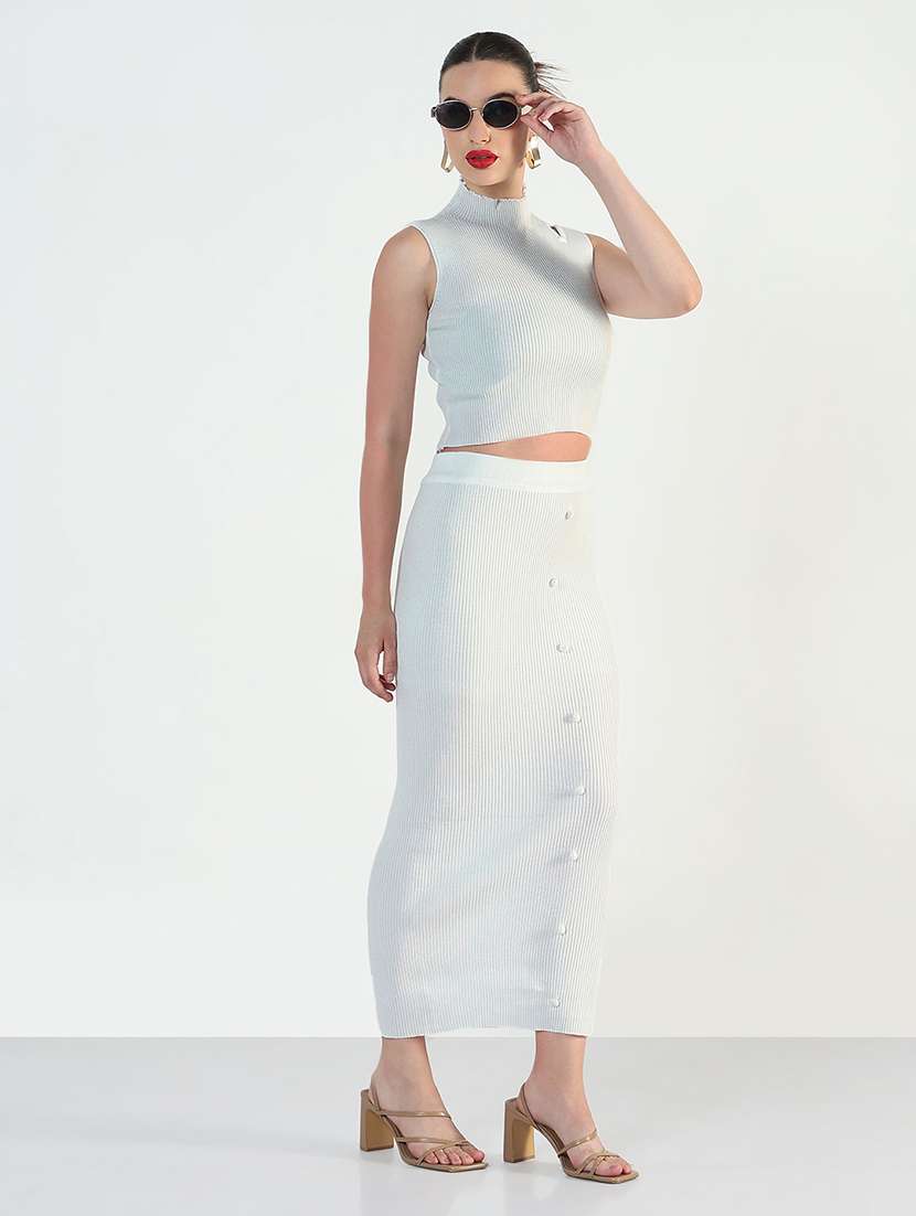 women solid top and skirt co-ord set - 21946339 -  Standard Image - 3